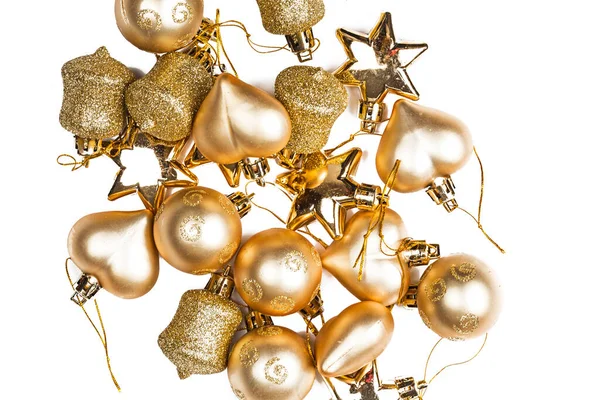 황금색 크리스마스 장식용 장난감 흰색으로 — 스톡 사진