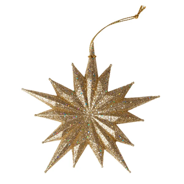 Decorative Christmas Golden Color Snowflake Isolated White — Stockfoto