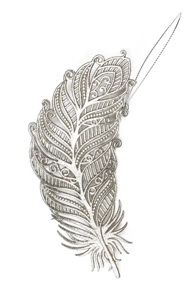 Silver Feather Glitters Christmas Decoration Isolated — 图库照片