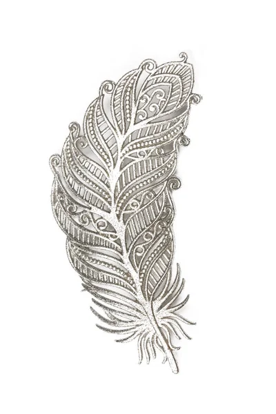 Silver Feather Glitters Christmas Decoration Isolated — 图库照片