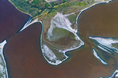 Nature drone sea view on Arabatskaya Strelka , Ukraine