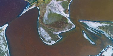 Nature drone sea view on Arabatskaya Strelka , Ukraine