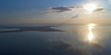 Nature drone sea view with clouds reflections on Arabatskaya Strelka , Ukraine