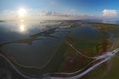 Nature drone sea view on Arabatskaya Strelka , Ukraine