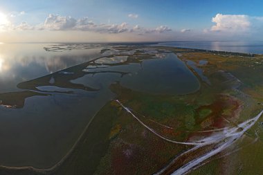 Nature drone sea view on Arabatskaya Strelka , Ukraine