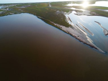 Nature drone sea view on Arabatskaya Strelka , Ukraine