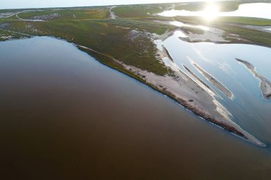 Nature drone sea view on Arabatskaya Strelka , Ukraine