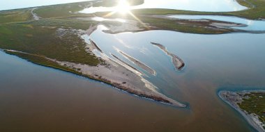 Nature drone sea view on Arabatskaya Strelka , Ukraine