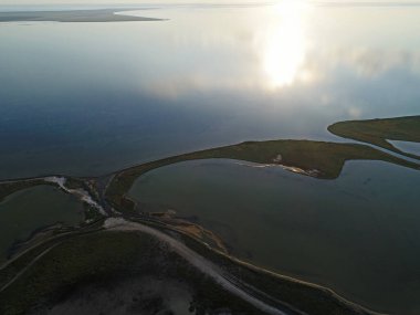 Nature drone sea view on Arabatskaya Strelka , Ukraine