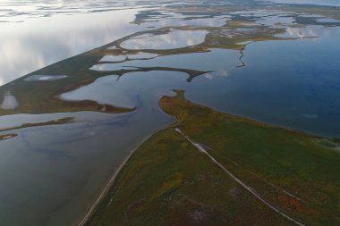 Nature drone sea view on Arabatskaya Strelka , Ukraine