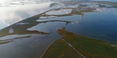 Nature drone sea view on Arabatskaya Strelka , Ukraine