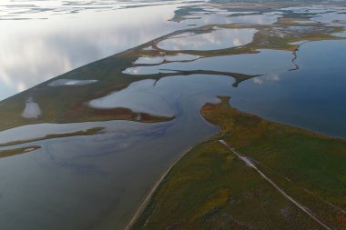 Nature drone sea view on Arabatskaya Strelka , Ukraine