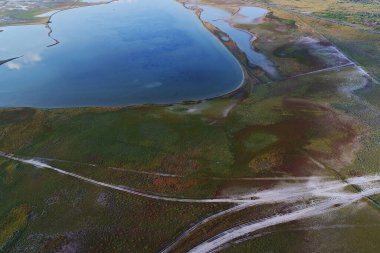 Nature drone sea view on Arabatskaya Strelka , Ukraine