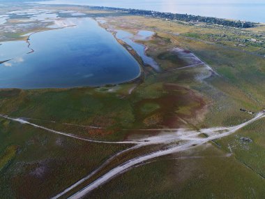 Nature drone sea view on Arabatskaya Strelka , Ukraine