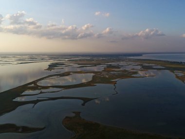 Nature drone sea view on Arabatskaya Strelka , Ukraine