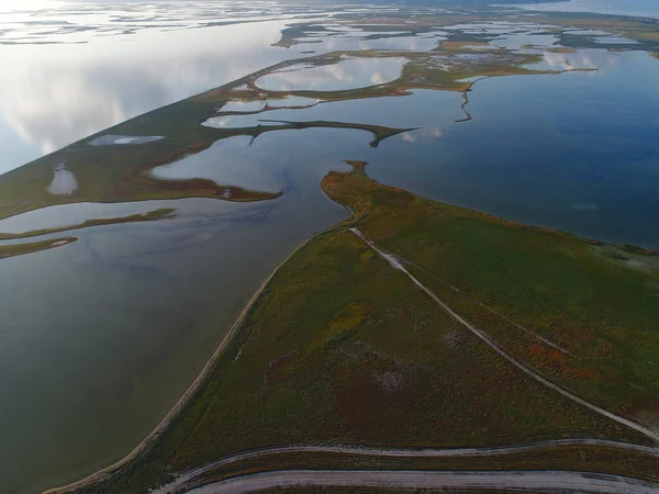 Nature drone sea view on Arabatskaya Strelka , Ukraine