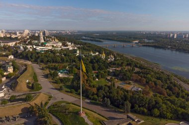 Kyivo-Pecherska Lavra and the Dnipro River , taken with drone, Ukraine