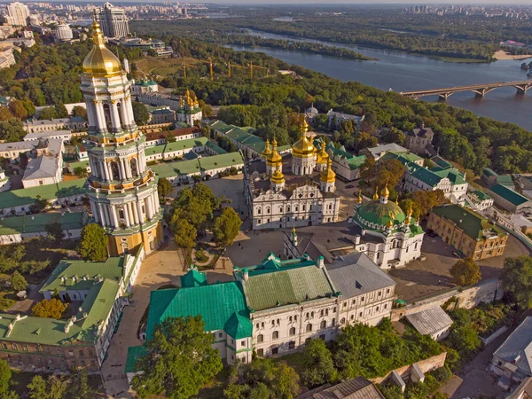 Kyivo Pecherska Lavra Dnipro River Taken Drone Ukraine — стоковое фото