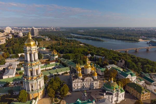 Kyivo Pecherska Lavra Dnipro River Taken Drone Ukraine — Stockfoto