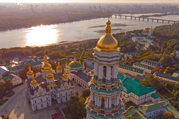 Kyivo Pecherska Lavra Rio Dnipro Nascer Sol Tomadas Com Drone — Fotografia de Stock