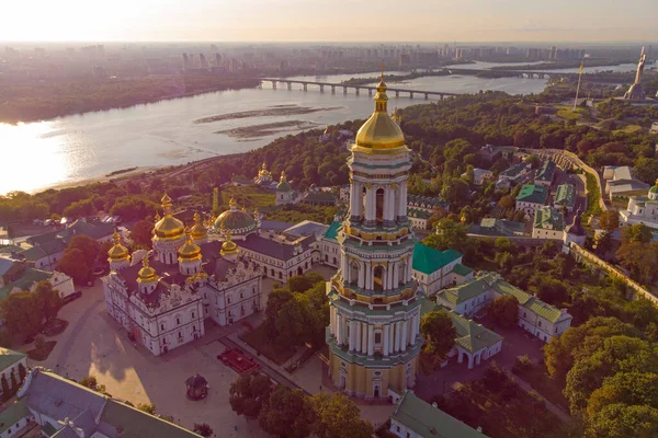 Kyivo Pecherska Lavra Rio Dnipro Nascer Sol Tomadas Com Drone — Fotografia de Stock