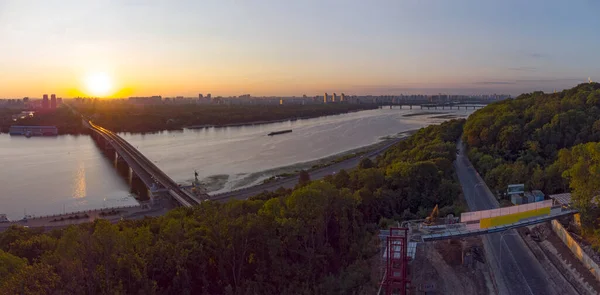 Kyiv City Aerial View Metro Bridge Dnipro River Ukraine — Stock Photo, Image