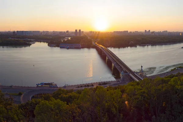 Kyiv City Aerial View Metro Bridge Dnipro River Ukraine — Stock Photo, Image