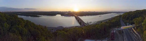 Kiev Città Vista Aerea Con Ponte Della Metropolitana Fiume Dnipro — Foto Stock