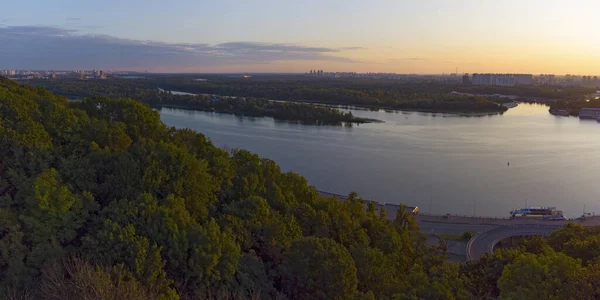 Kiev Città Vista Aerea Con Ponte Della Metropolitana Fiume Dnipro — Foto Stock