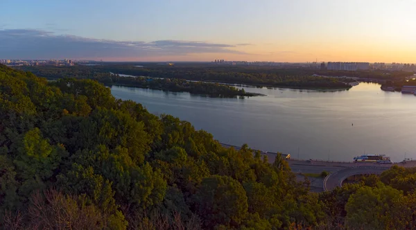 Kiev Vue Aérienne Ville Avec Pont Métro Rivière Dnipro Ukraine — Photo