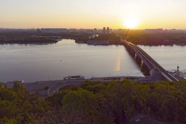 Kyiv City Aerial View Metro Bridge Dnipro River Ukraine — Stock Photo, Image