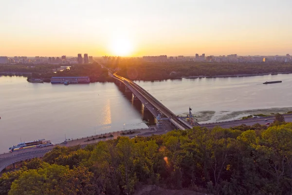 Kiev Stad Luchtfoto Met Metro Brug Rivier Dnipro Oekraïne — Stockfoto