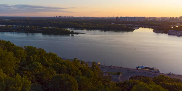 Kyiv City Aerial View Metro Bridge Dnipro River Ukraine — Stock Photo, Image