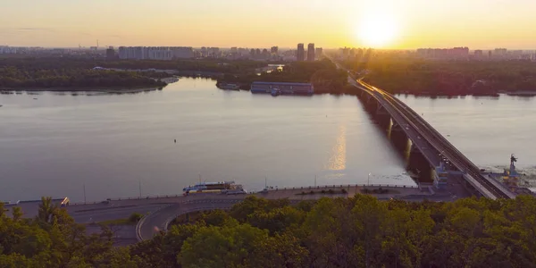 Kyiv City Aerial View Metro Bridge Dnipro River Ukraine — Stock Photo, Image