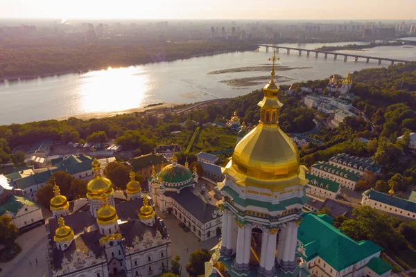 Kyivo Pecherska Lavra Rio Dnipro Nascer Sol Tomadas Com Drone — Fotografia de Stock