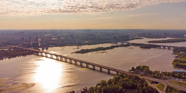 Kyiv City Aerial View Metro Bridge Dnipro River Ukraine — Stock Photo, Image