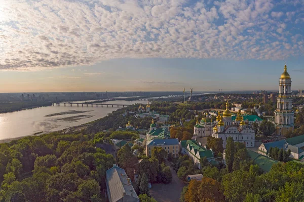 Kyivo Pecherska Lavra Rio Dnipro Nascer Sol Tomadas Com Drone — Fotografia de Stock