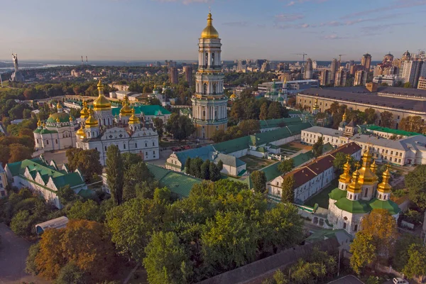 Kyivo Pecherska Lavra Rio Dnipro Nascer Sol Tomadas Com Drone — Fotografia de Stock