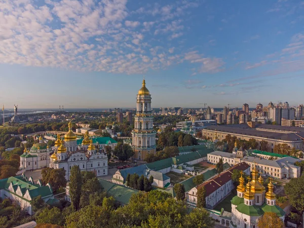 Kyivo Pecherska Lavra Dnipro River Sunrise Time Taken Drone Ukraine — Stock Photo, Image