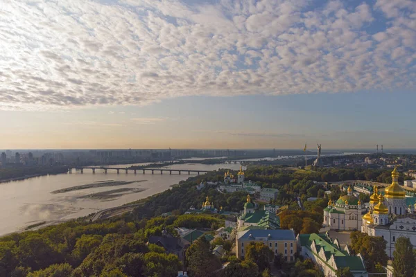 Kyivo Pecherska Lavra Río Dnipro Amanecer Tomadas Con Dron Ucrania — Foto de Stock