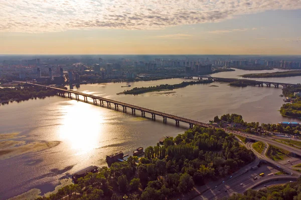 Kiev Città Vista Aerea Con Ponte Della Metropolitana Fiume Dnipro — Foto Stock