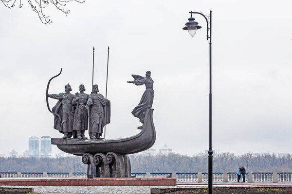 Monument of the Kyiv founders on the Dnieper river bank, Ukraine