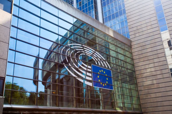 Brusel Belgie Června 2022 Logo Evropského Parlamentu Fasádě Budovy Evropského — Stock fotografie