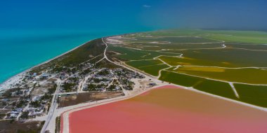 Pink lakes and ocean, nature  in Las Coloradas, Mexico clipart