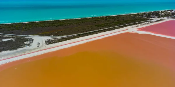 Růžová Jezera Oceán Příroda Las Coloradas Mexiko — Stock fotografie