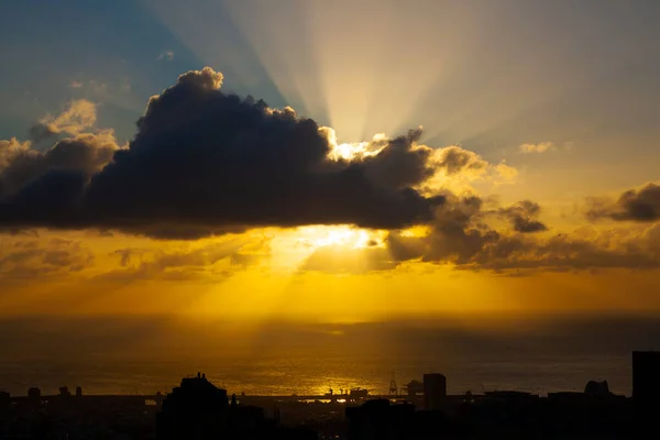 Amazing sunrise in Santa Cruz de Tenerife above the sea