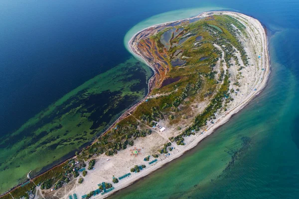 Luftaufnahme Der Insel Dscharylgach Sommer Aufgenommen Mit Einer Drohne Ukraine — Stockfoto