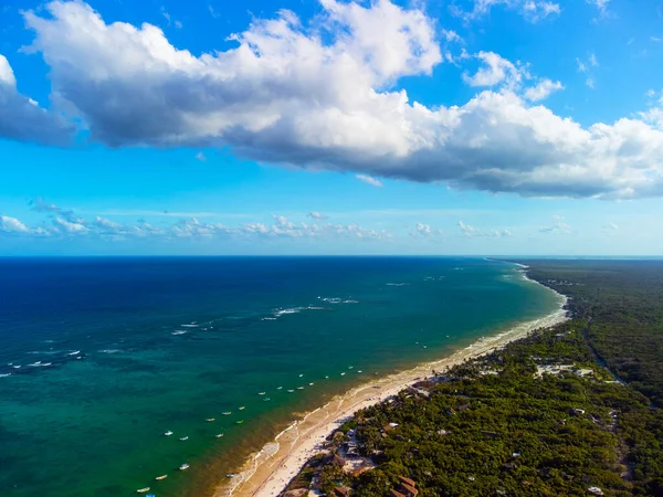 Tulum Amazing Jungle Forest Caribbean Sea Aerial View Drone Mexico — ストック写真