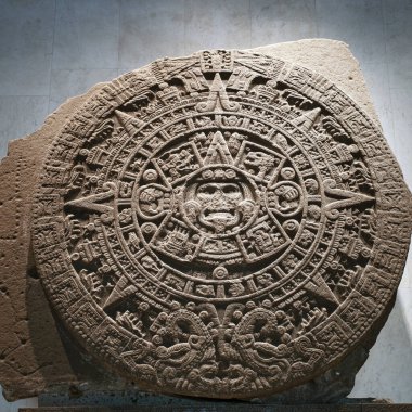 MEXICO CITY, MEXICO - MARCH 12, 2022: Aztec  maya sun calendar monolith in The National Museum of Anthropology  clipart