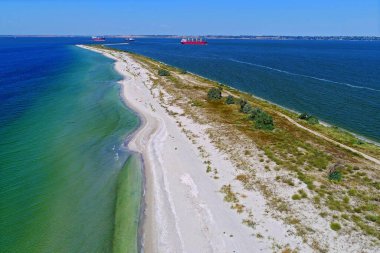 Aerial view of Kinburnska spit taken with drone, southern Ukraine